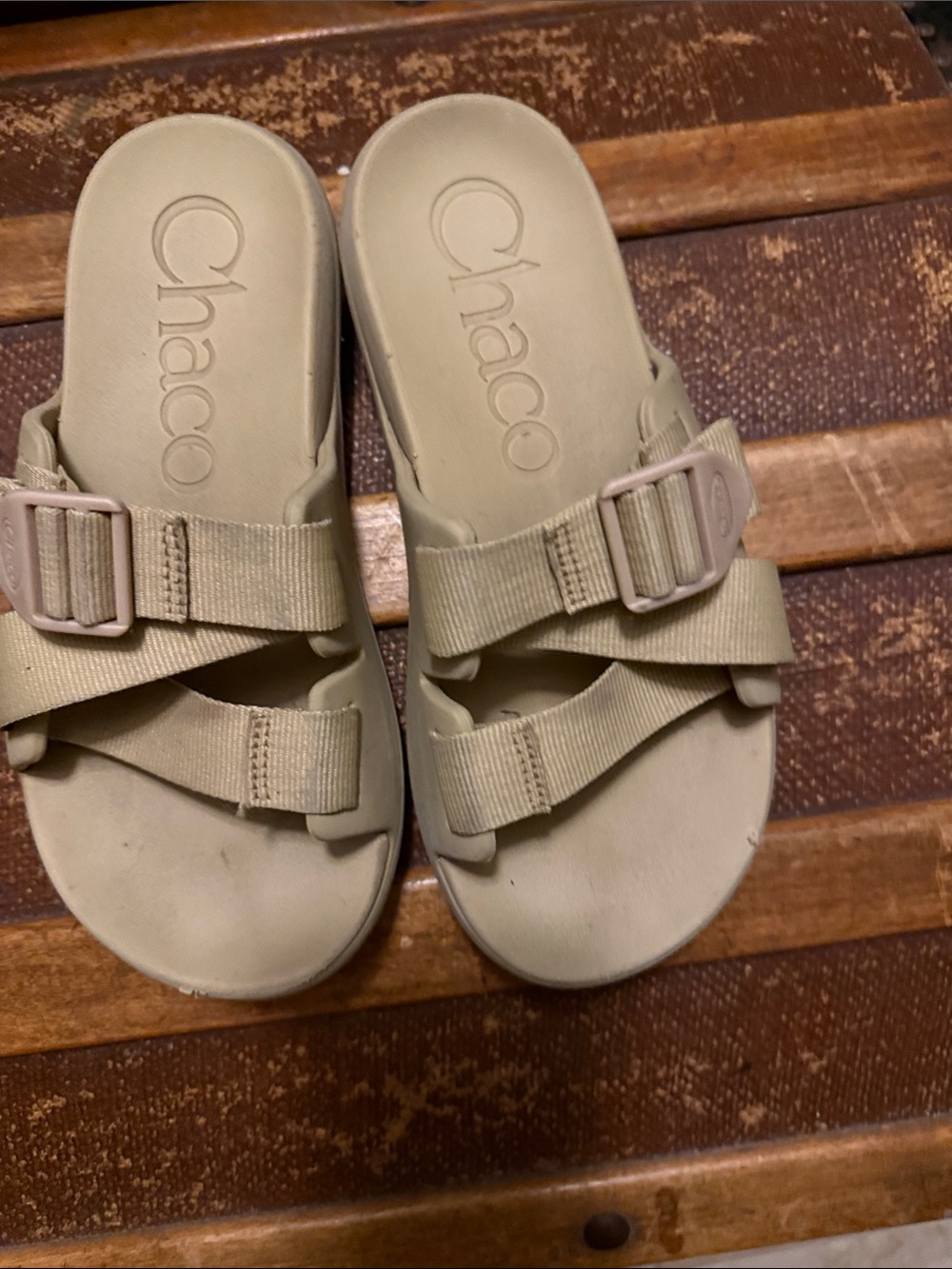 Chaco Neutral Tan Slide Sandals with Adjustable Straps